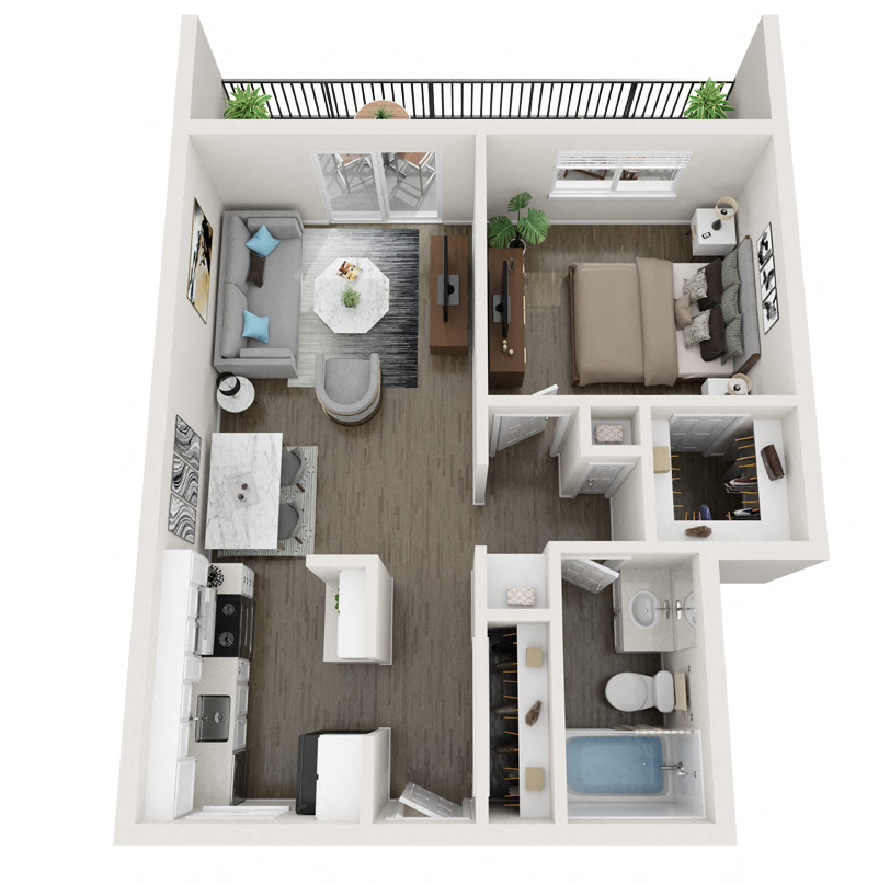 Floor plan for 1 bed, 1 bath, 600 sqft